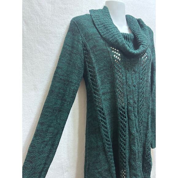 Boho Knit Sweaters (2) S/M Dark Green/Tan/Black Cowl Neck Foldover Cozy Cottage - Picture 7 of 12